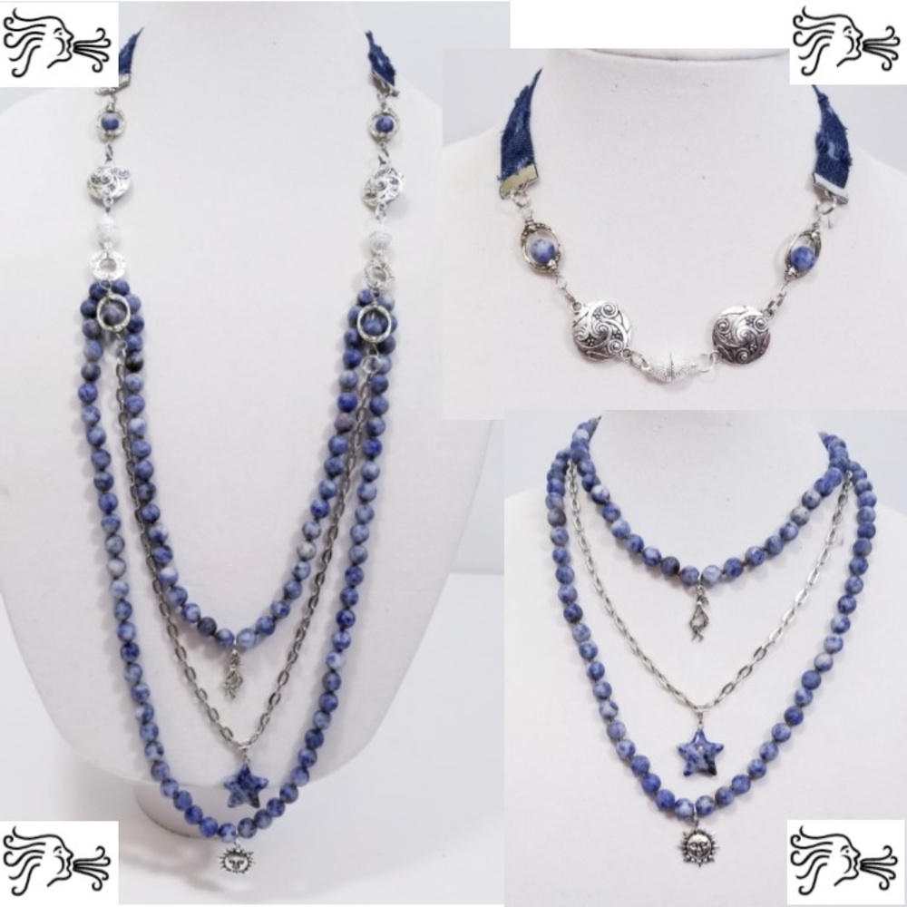 4 Way MultiWear Necklace Bracelet Blue Sodalite